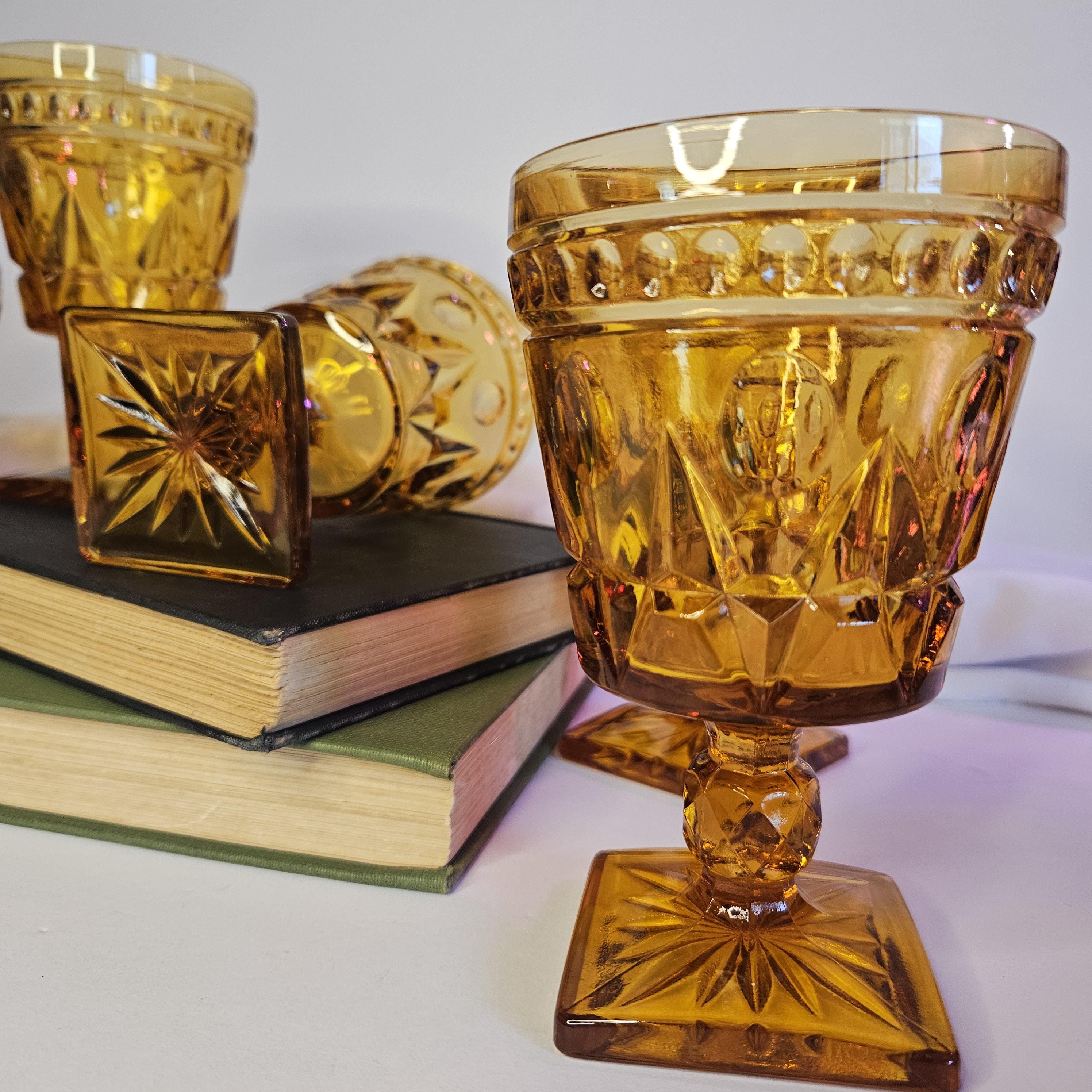 Indiana Glass - Colony - Park Lane Amber - Water - Wine - Footed Goblets