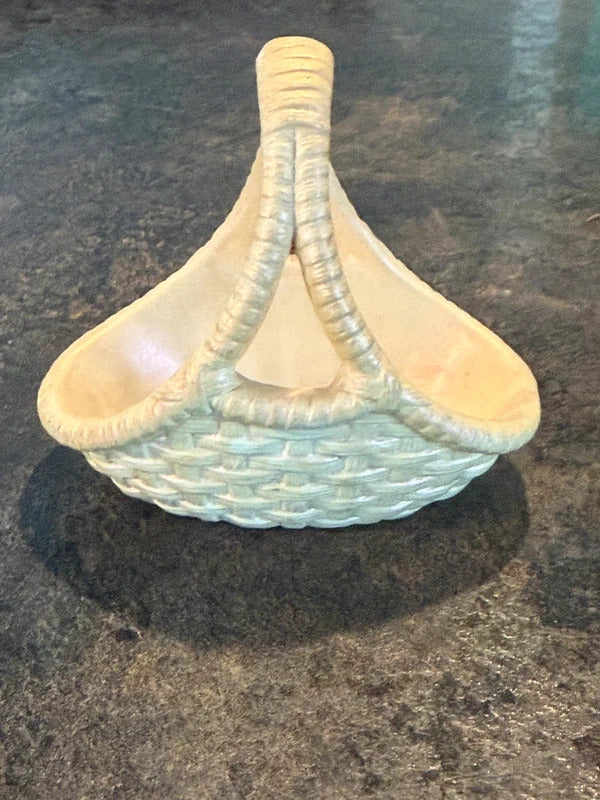 Vintage Miniature Pearlized Ceramic Basket Trinket Dish