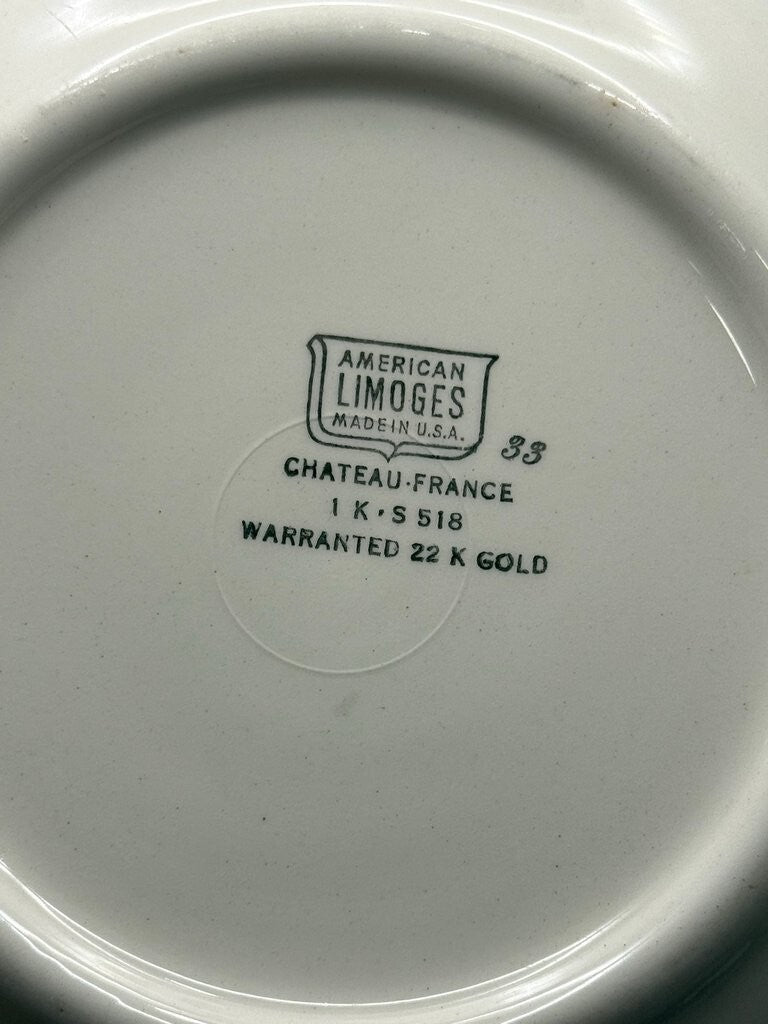 American Limoges Chateau France Dinner Plates with 22K Gold Trim