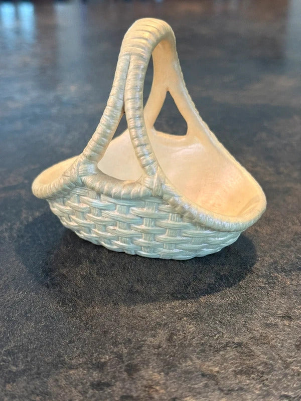 Vintage Miniature Pearlized Ceramic Basket Trinket Dish