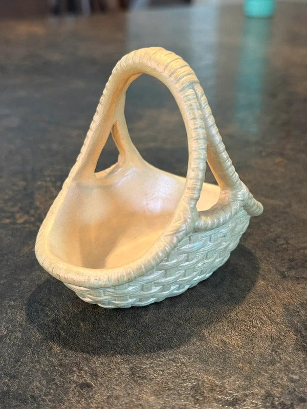 Vintage Miniature Pearlized Ceramic Basket Trinket Dish