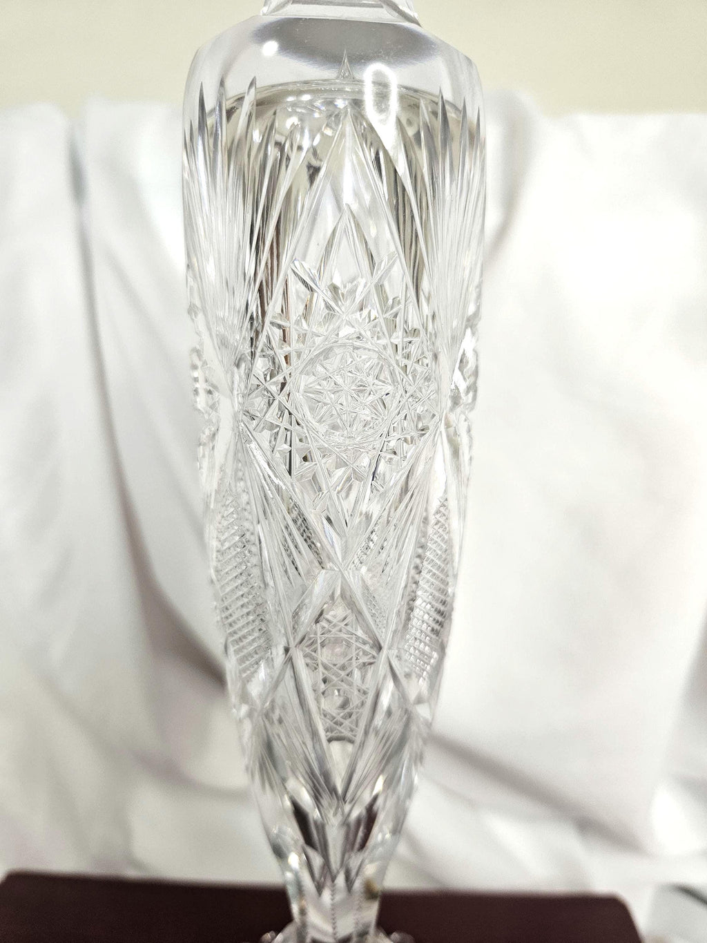 Antique - American Brilliant Period Cut Glass Candlestick Holder - "Hobstar" design - 12" tall