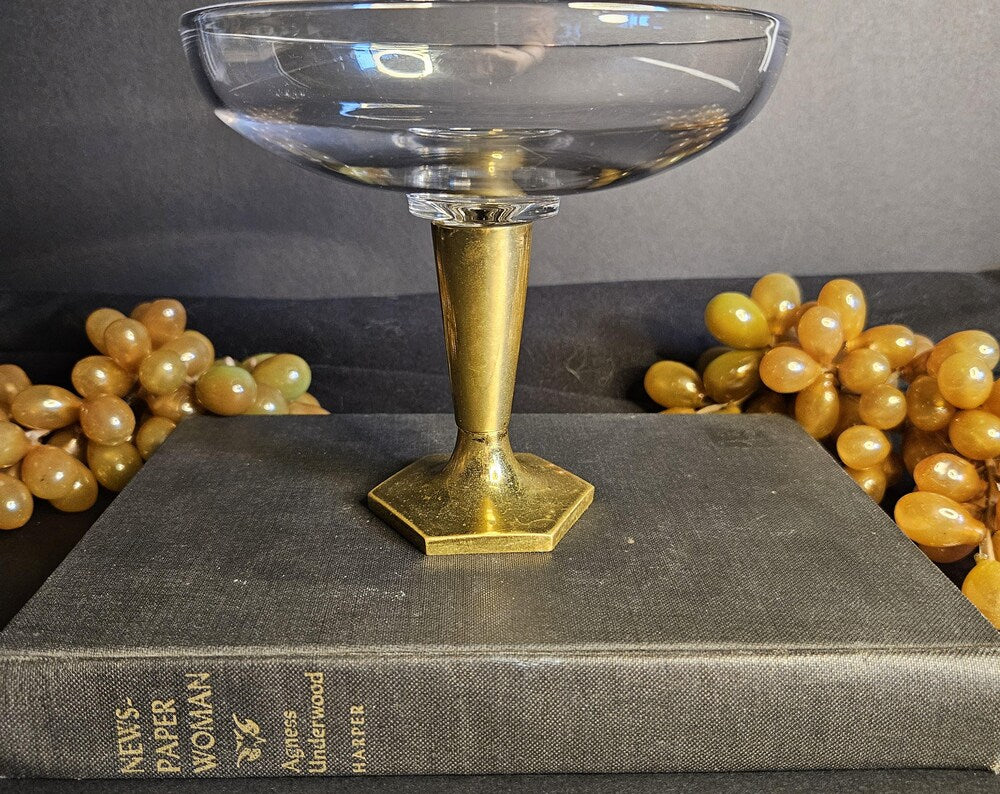 Vintage Brass & Glass Trinket Dish - Mid-Century Decor (5.5 inch)