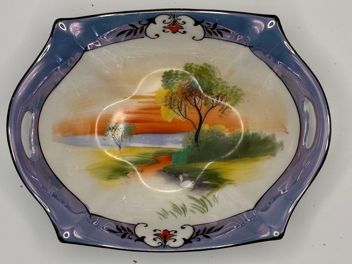 Vintage 1920s Noritake Hand Painted Scenic Lusterware Dish - Made in Japan