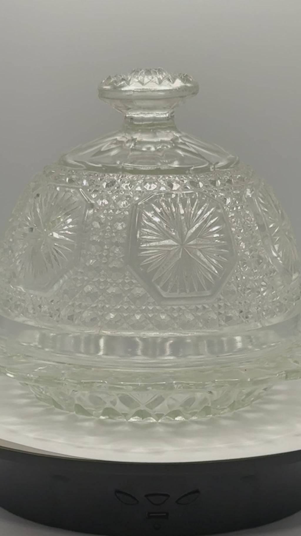 Vintage Clear Pressed Glass Domed Butter Dish - Starburst & Diamond Cut Round Glass Cheese Saver Tray
