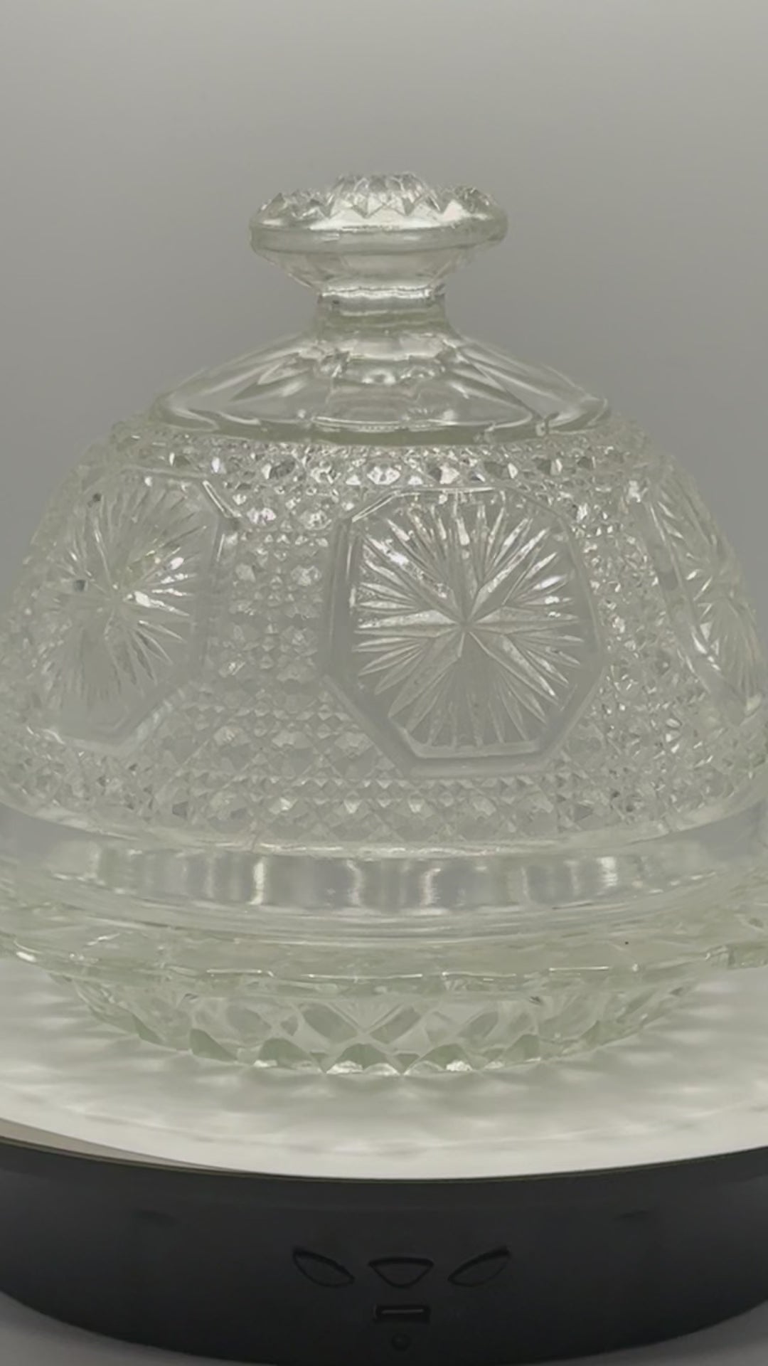 Vintage Clear Pressed Glass Domed Butter Dish - Starburst & Diamond Cut Round Glass Cheese Saver Tray