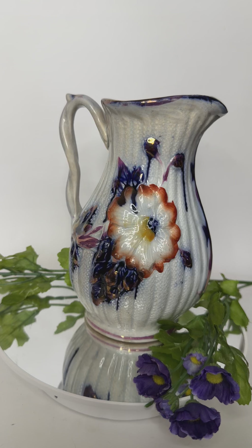 Flow Blue Lusterware Pitcher