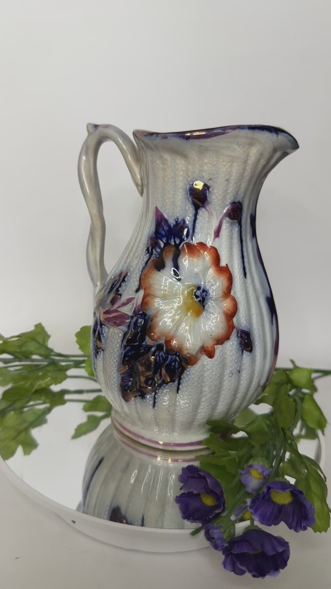 Flow Blue Lusterware Pitcher